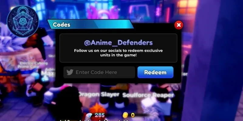 Cách nhập code Anime Defenders