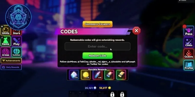Hướng dẫn nhập code Anime Vanguards