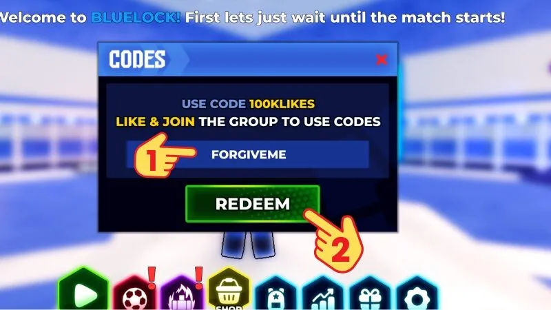 Nhập code Blue Lock Rivals và bấm Nhận quà