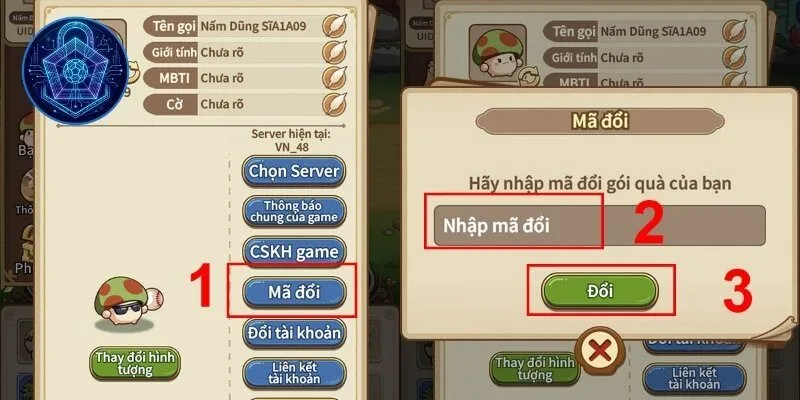 Quy trình 3 bước nhập Code Nấm Lùn Tiến Lên
